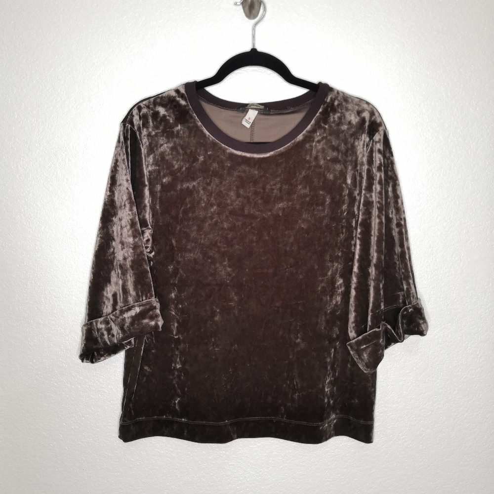 *Supplies Brown Soft Velvet Cuff Sleeve Boxy Blouse Velour Y2K